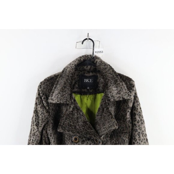 Buckle BKE Womens Medium Faux Fur Double Breasted Peacoat Jacket Leopard Print - Picture 2 of 14